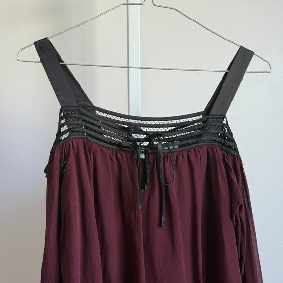 Guess by Marciano sz XS Burgundy‎ Y2k fairy cottage 100% Silk Top - Picture 2 of 9